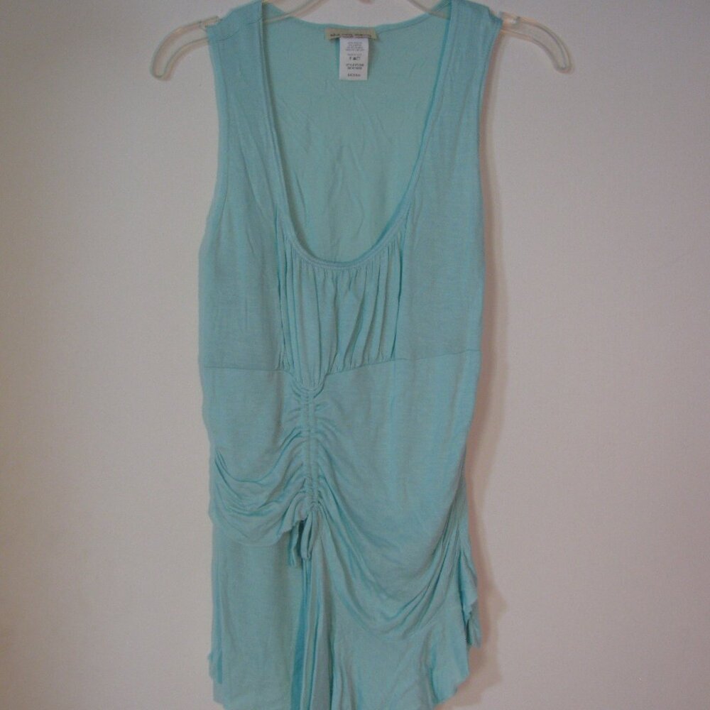 The Rag Story Top Juniors Medium NWOT New Aqua Blue Tank Rouching